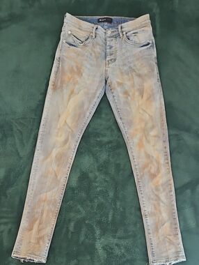Purple Slim Fit Men’s Jeans in Light Blue with Brown Wash